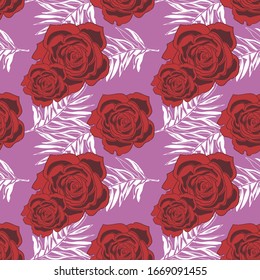 Patrón de rosa y hojas tropicales sin inconvenientes. diseño floral para la moda.