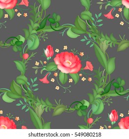 Seamless pattern of rose flower wreath. Vector illustration