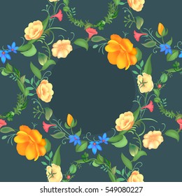 Seamless pattern of rose flower wreath. Vector illustration