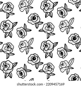 Seamless pattern of rose flowers in doodle style
