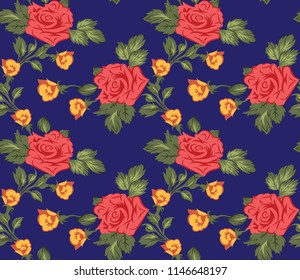 Seamless Pattern With Rose Flowers On Nevy