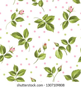 Seamless pattern of rose flowers on a white background. Fabric pattern with red roses for elegant swatch. Vector illustration.