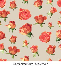 seamless pattern of rose flowers on an orange background