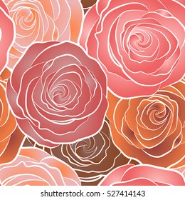 Seamless pattern with rose flowers, vector floral illustration in vintage style.