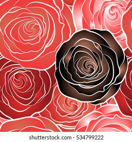 Seamless pattern with rose flowers, vector floral illustration in vintage style.