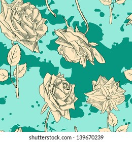 seamless pattern with rose flowers, vintage floral ornament, vector illustration