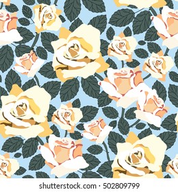 Seamless pattern with rose flowers.Vector floral print.Vintage textile texture