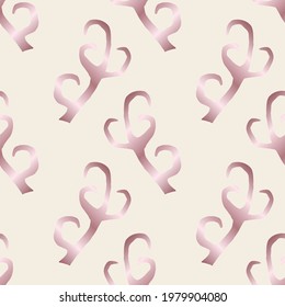Seamless pattern with rose golden deer antlers. Nature vector background. Wildlife animal backdrop in pink gold over white.