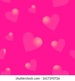 Seamless pattern with rose gradient hears at rose background. Vector color graphic illustration for love.