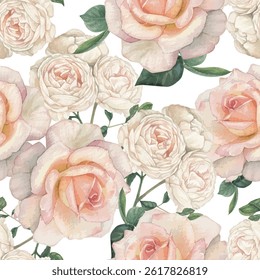 Seamless pattern  rose hand drawn watercolor painted .You can Edit background from eps file