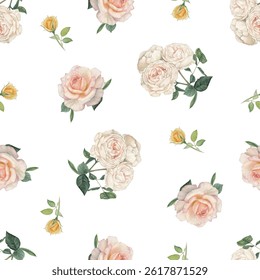Seamless pattern  rose hand drawn watercolor painted .You can Edit background from eps file
