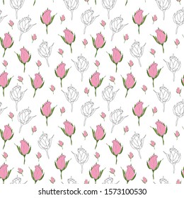 Seamless pattern Rose illustration on white background
