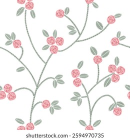 Seamless Pattern of rose inspired from embroidery.You can change the background color from the EPS file.