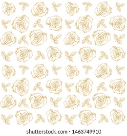 seamless pattern with rose isolated on white background. Hand-drawn contour line.