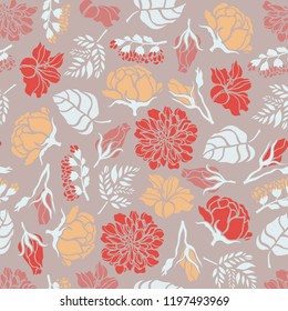Seamless pattern with rose, leaf. Botanical background. Vector illustration.