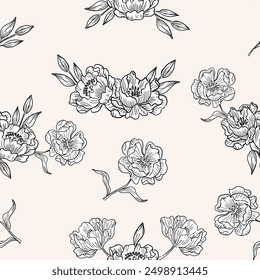 Seamless Pattern with Rose and Leaves