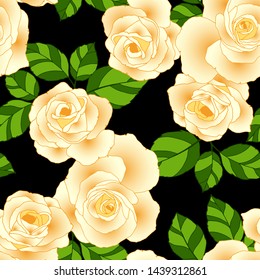 seamless pattern, rose and leaves in bright colors, wedding background