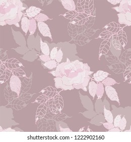 Seamless pattern rose with leaves. Vector background.