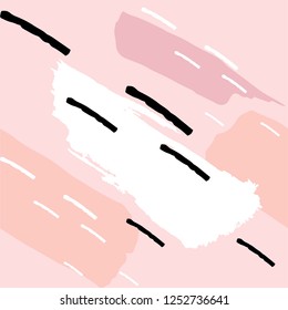 Seamless pattern. Rose, nude, white and black brush strokes. Abstract background.
