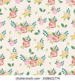 Seamless pattern with rose on pastel background