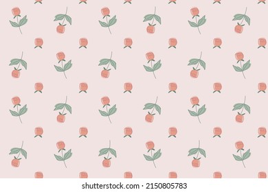 seamless pattern with rose on pastel pinkbackground. boho and simple line art concept. romantic love theme.