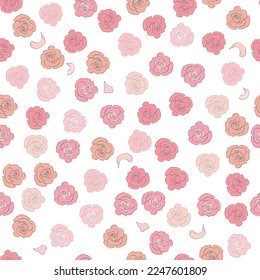 Seamless pattern rose and peony flowers. Confetti, cosmetics, wedding, beautiful flower background.