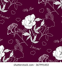 Seamless pattern with rose and peony. Vector illustration