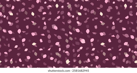 Seamless pattern rose petals pink on a dark background. Hand drawing. Not AI, Vector illustration
