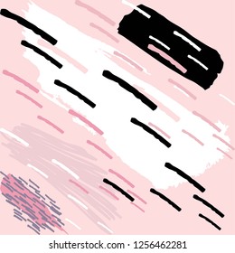 Seamless pattern. Rose, pink, white and black brush strokes. Abstract background.