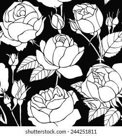 Seamless Pattern Rose Real Black & White Negative 