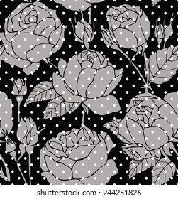 Seamless Pattern Rose Real Black & White Circles