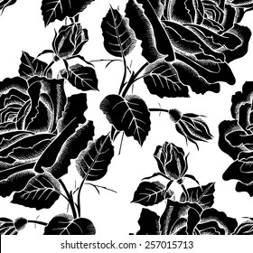 Seamless Pattern Rose Real Black & White Inversion