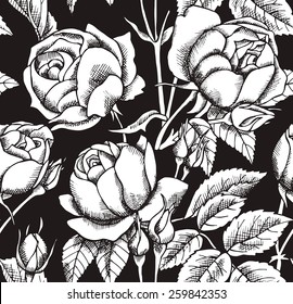 Seamless Pattern Rose Real Black & White 