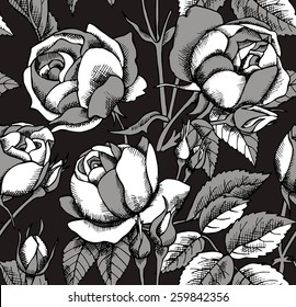 Seamless Pattern Rose Real Black & White & Gray