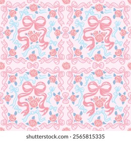 Seamless pattern of Rose and ribbons for textile, wallpaper and so on. You can change the background color from the EPS file.