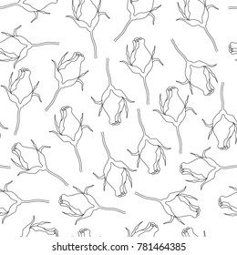 Seamless pattern with rosebuds. Black and white rose flowers. Vector background.