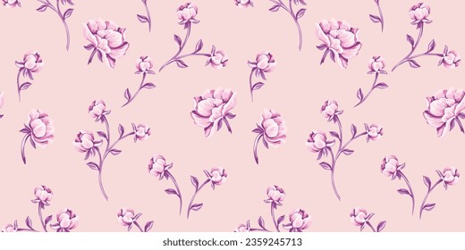 Seamless pattern with rosebuds, roses. Vector hand drawn abstract ditsy flowers. Template for design, textile, fashion, print, surface design, paper, cover, fabric, interior decor, wallpaper