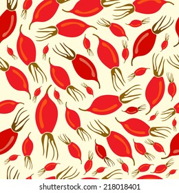 Seamless pattern with rosehip berries on a light background