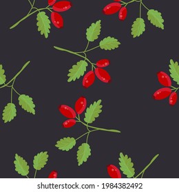 Seamless pattern of rosehip branches and berries