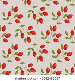 Nahtloses Muster mit Hagebutten Beeren für Design und Textilien. Herbsthintergrund. Vektorgrafik.