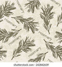  Seamless pattern with rosemary. Hand-drawn floral background. Monochrome vector illustration.