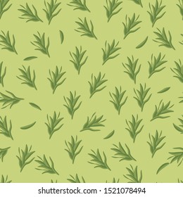 
Seamless pattern: rosemary herb on a green background. Flat Vector. Illustration