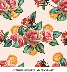 Seamless pattern with roses abouquet