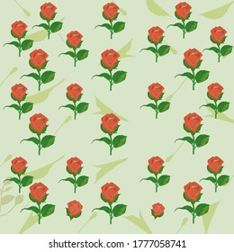 Seamless pattern with roses, against a bright yellow background. Illustration vector