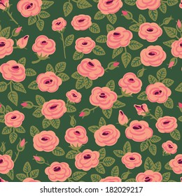 Seamless pattern of roses. Beautiful vintage background with rose buds. Vector illustration.