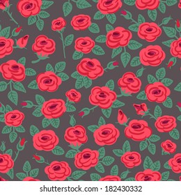 Seamless pattern of roses. Beautiful vintage background with rose buds. Vector illustration.