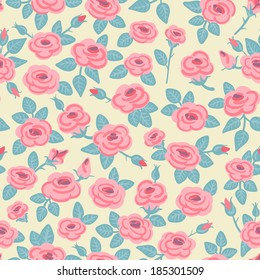 Seamless pattern of roses. Beautiful vintage background with rose buds. Vector illustration.
