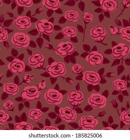 Seamless pattern of roses. Beautiful vintage background with rose buds. Vector illustration.