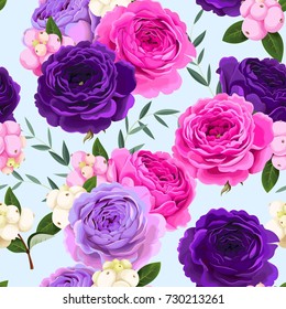 Seamless pattern with roses and berries