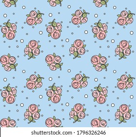 Seamless pattern from roses with black outline